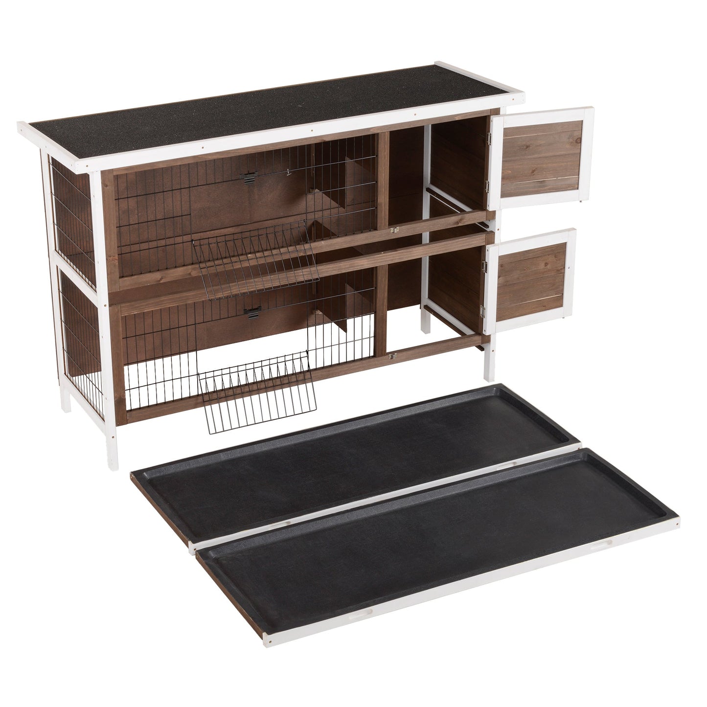 2 Tier Wooden Rabbit Hutch Bunny Pet House Wooden Coop Run, Brown Rabbit Hutch   at Gallery Canada