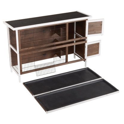 2 Tier Wooden Rabbit Hutch Bunny Pet House Wooden Coop Run, Brown Rabbit Hutch   at Gallery Canada