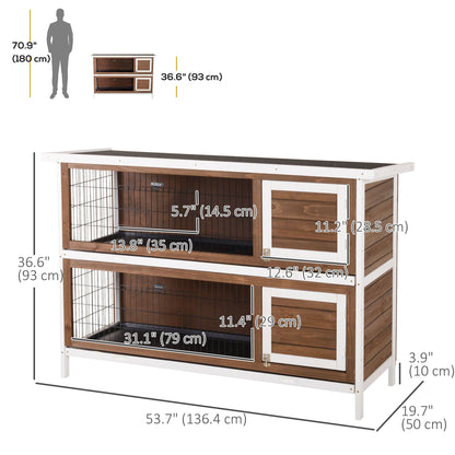 2 Tier Wooden Rabbit Hutch Bunny Pet House Wooden Coop Run, Brown Rabbit Hutch   at Gallery Canada