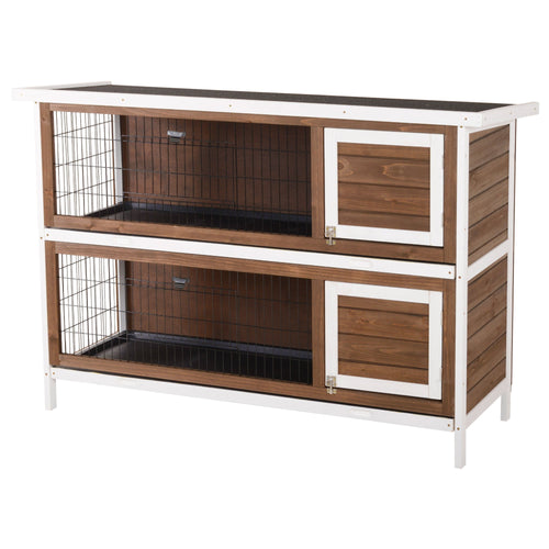 2 Tier Wooden Rabbit Hutch Bunny Pet House Wooden Coop Run, Brown