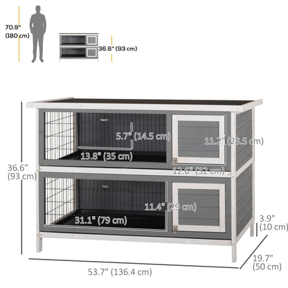 2 Tier Wooden Rabbit Hutch Bunny Pet House Wooden Coop Run, Grey Rabbit Hutch   at Gallery Canada