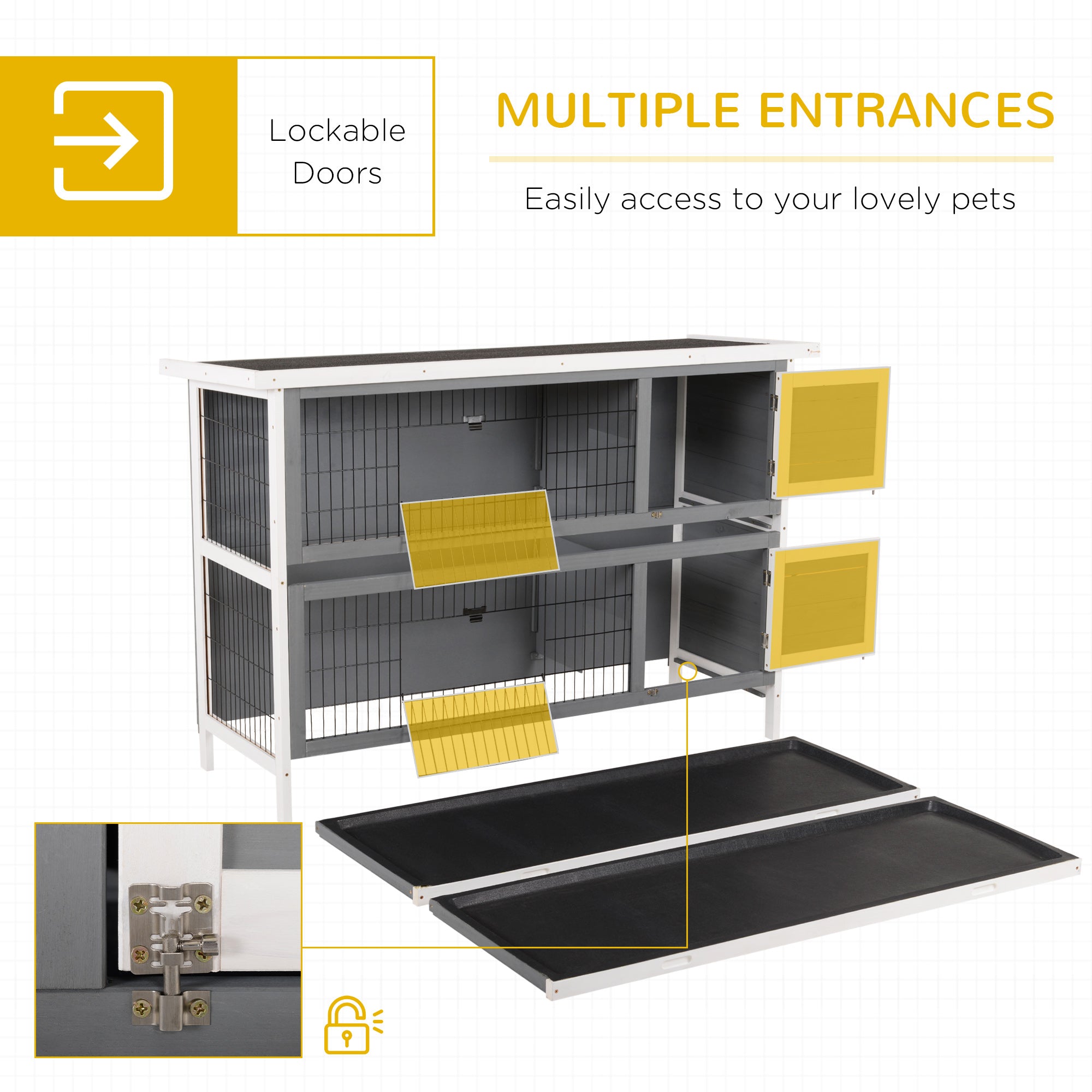 2 Tier Wooden Rabbit Hutch Bunny Pet House Wooden Coop Run, Grey Rabbit Hutch   at Gallery Canada