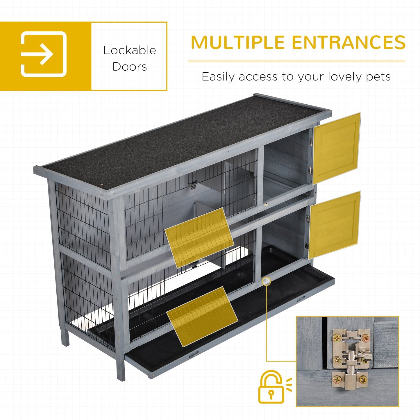 2 Tier Wooden Rabbit Hutch Bunny Pet House Wooden Coop Run, Grey Rabbit Hutch   at Gallery Canada