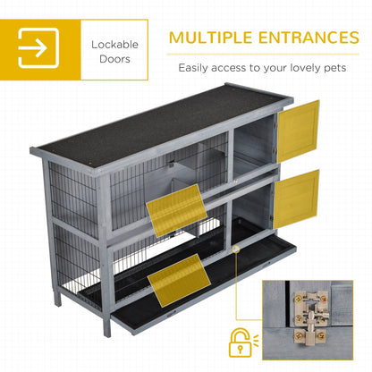 2 Tier Wooden Rabbit Hutch Bunny Pet House Wooden Coop Run, Grey Rabbit Hutch   at Gallery Canada