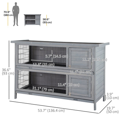 2 Tier Wooden Rabbit Hutch Bunny Pet House Wooden Coop Run, Grey Rabbit Hutch   at Gallery Canada