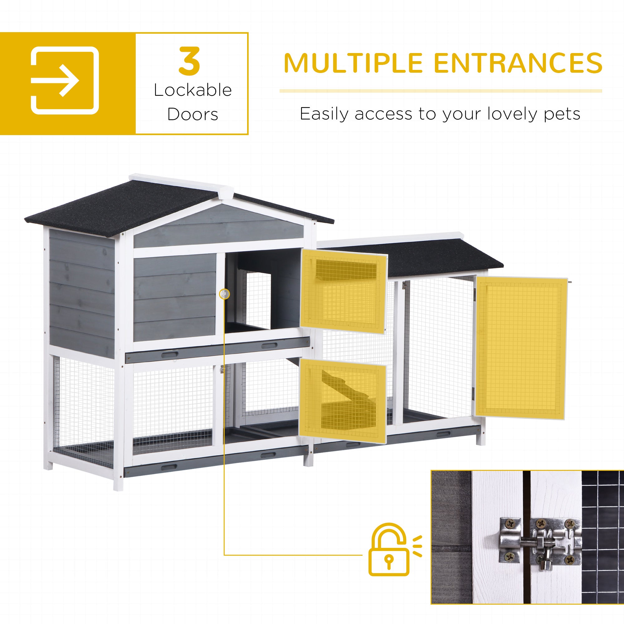 2-tier Wooden Rabbit Hutch w/ Ramp and Outdoor Run, Grey Rabbit Hutch   at Gallery Canada