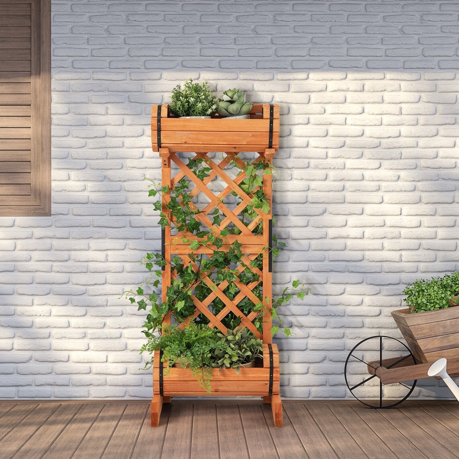 2-Tier Wooden Raised Garden Bed with Trellis, Orange Raised Garden Beds   at Gallery Canada