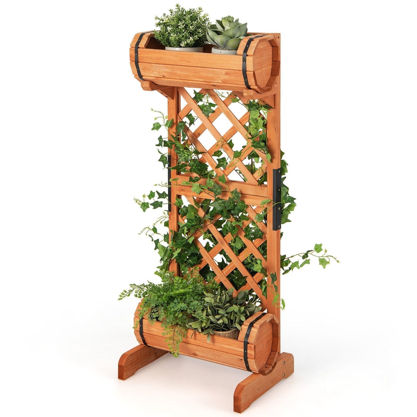 2-Tier Wooden Raised Garden Bed with Trellis, Orange Raised Garden Beds   at Gallery Canada