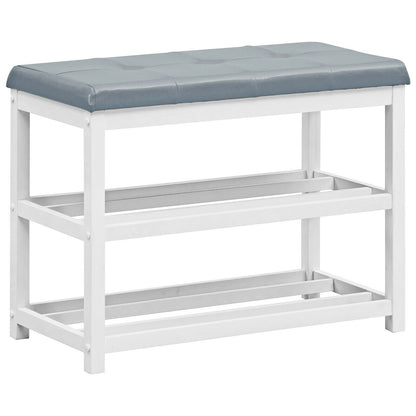 2-Tier Wooden Shoe Rack Bench with Padded Seat, White Shoe Racks & Storage Benches   at Gallery Canada