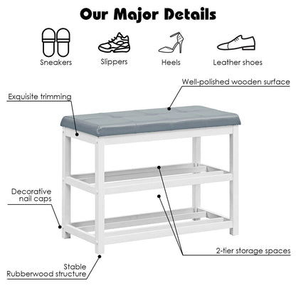 2-Tier Wooden Shoe Rack Bench with Padded Seat, White Shoe Racks & Storage Benches   at Gallery Canada