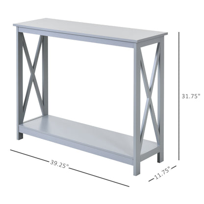 2 Tier X-Design Console Table Sofa Side Table w/Storage Shelf for Living Room Entryway, Grey - Gallery Canada
