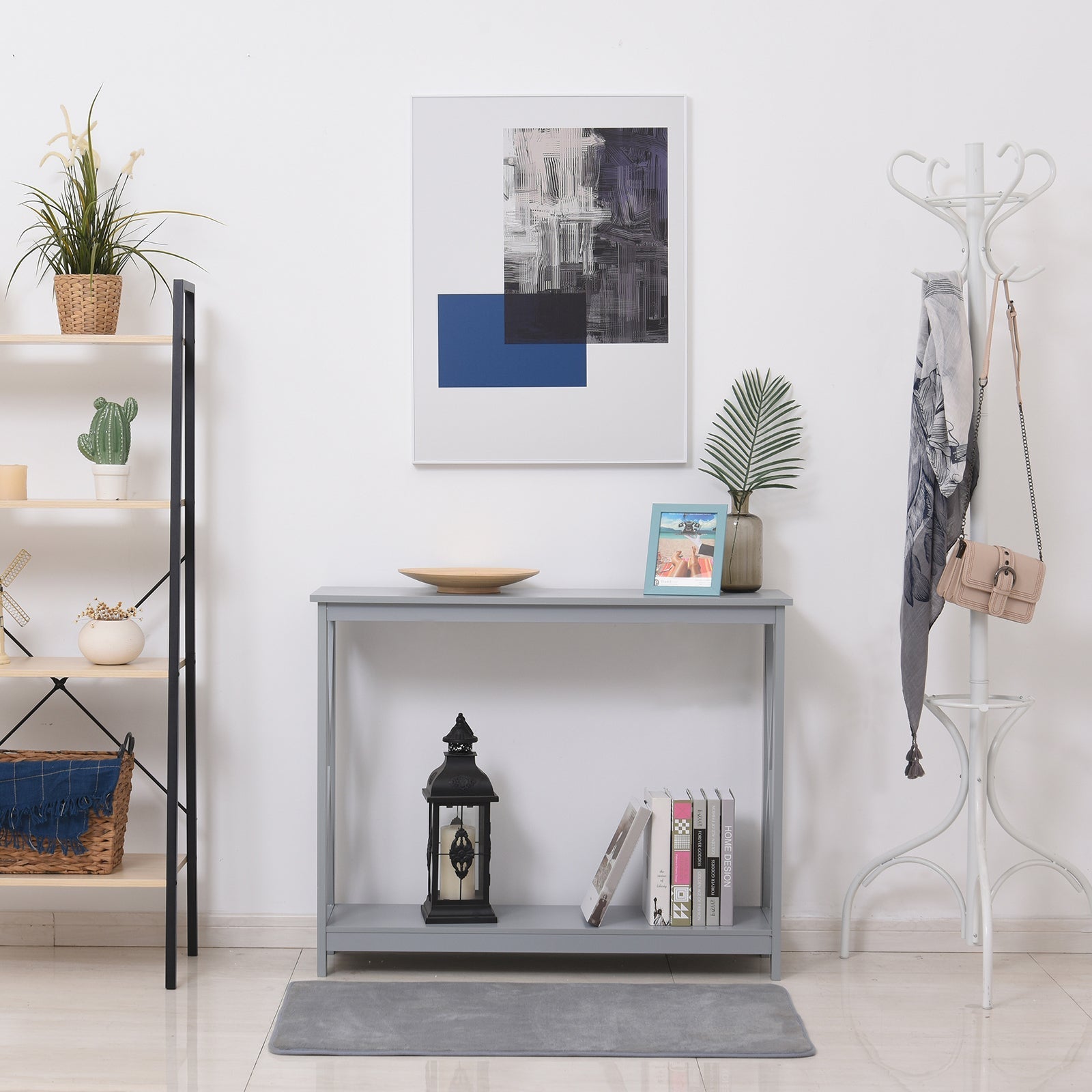 2 Tier X-Design Console Table Sofa Side Table w/Storage Shelf for Living Room Entryway, Grey Console Tables   at Gallery Canada