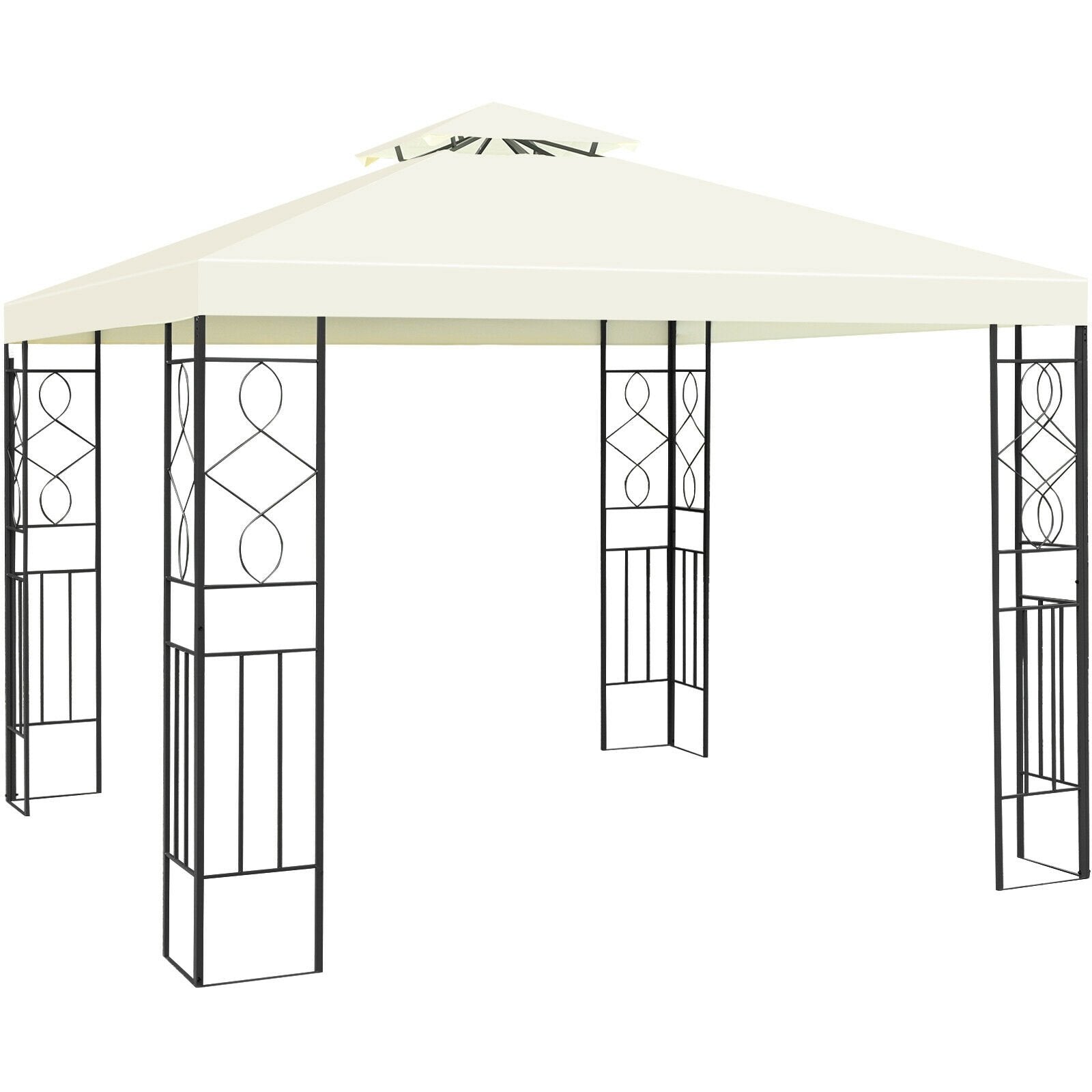 2 Tiers 10 x 10 Feet Patio Gazebo Canopy Tent, Beige Gazebos   at Gallery Canada