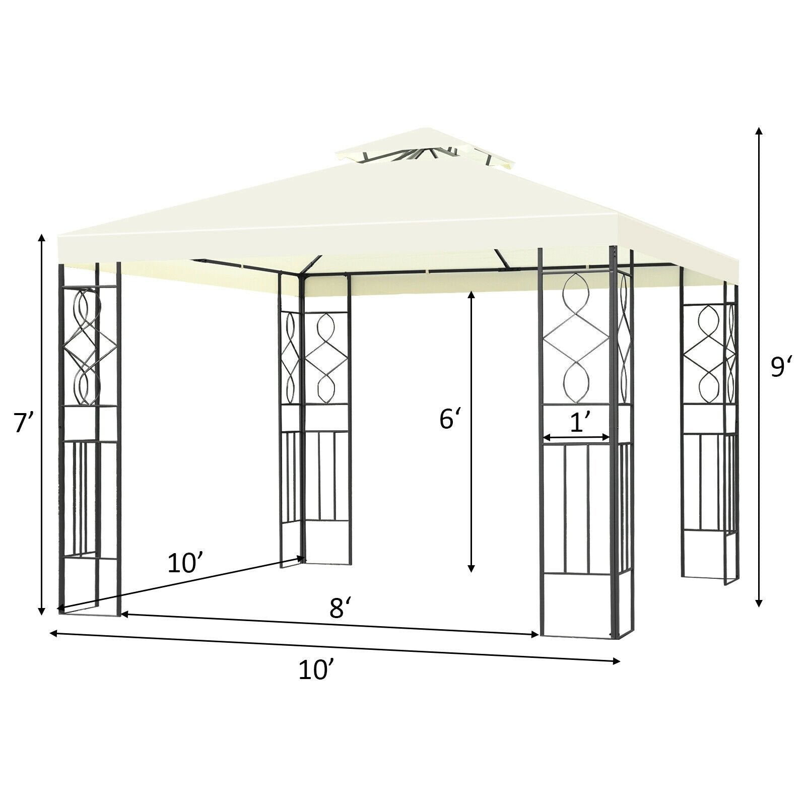 2 Tiers 10 x 10 Feet Patio Gazebo Canopy Tent, Beige Gazebos   at Gallery Canada