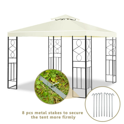 2 Tiers 10 x 10 Feet Patio Gazebo Canopy Tent, Beige Gazebos   at Gallery Canada