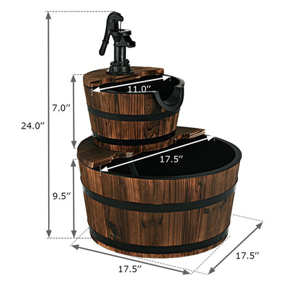 2-Tiers Outdoor Wooden Barrel Waterfall Fountain with Pump, Brown Outdoor Decor   at Gallery Canada