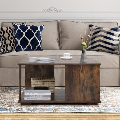 2 Tiers Square Coffee Table with Storage and Non-Slip Foot Pads, Rustic Brown Coffee Tables   at Gallery Canada