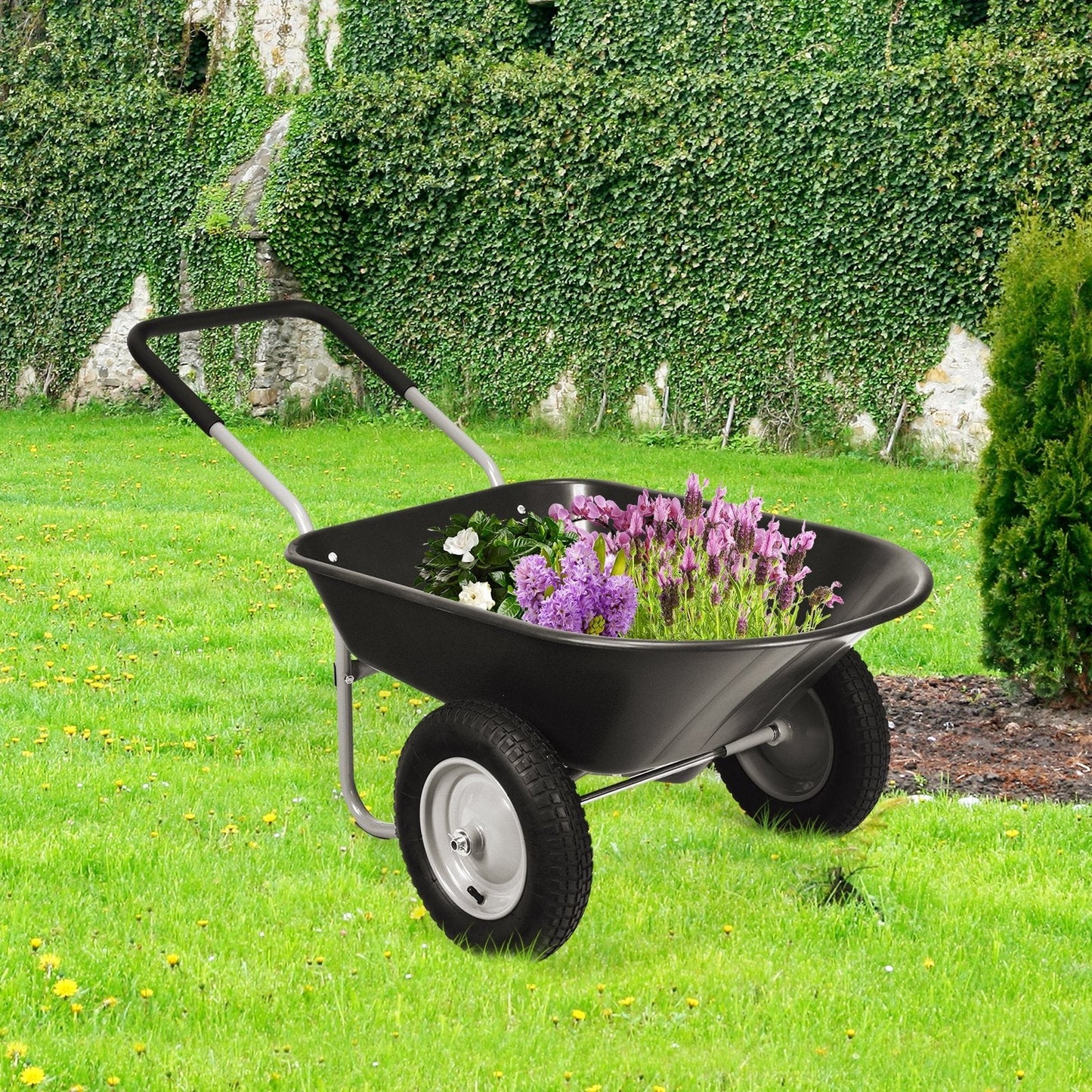 2 Tire Wheelbarrow Garden Cart Heavy-duty Dolly Utility Cart, Black Garden Carts   at Gallery Canada