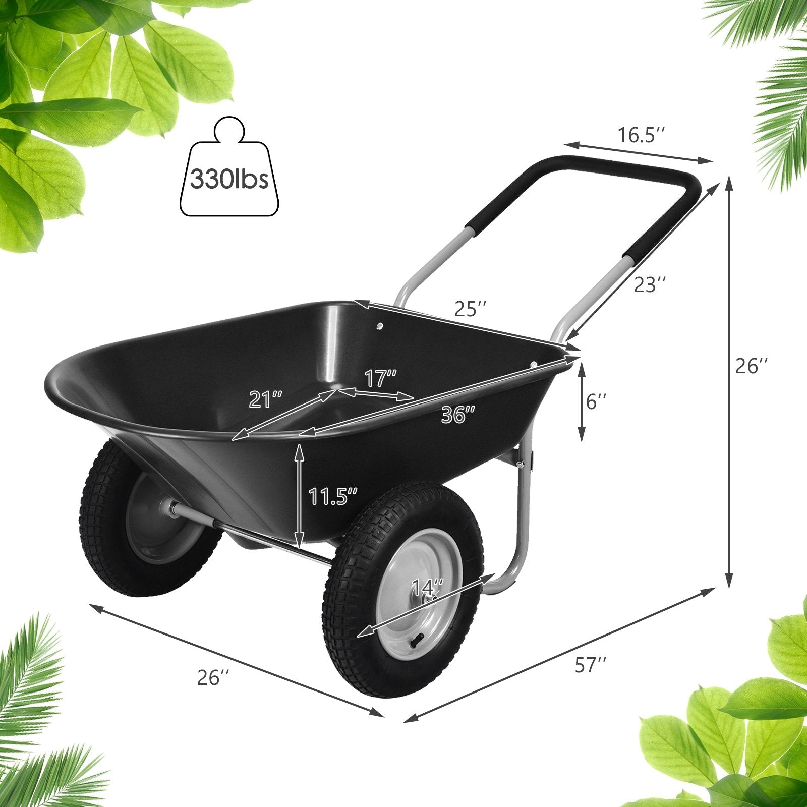 2 Tire Wheelbarrow Garden Cart Heavy-duty Dolly Utility Cart, Black Garden Carts   at Gallery Canada