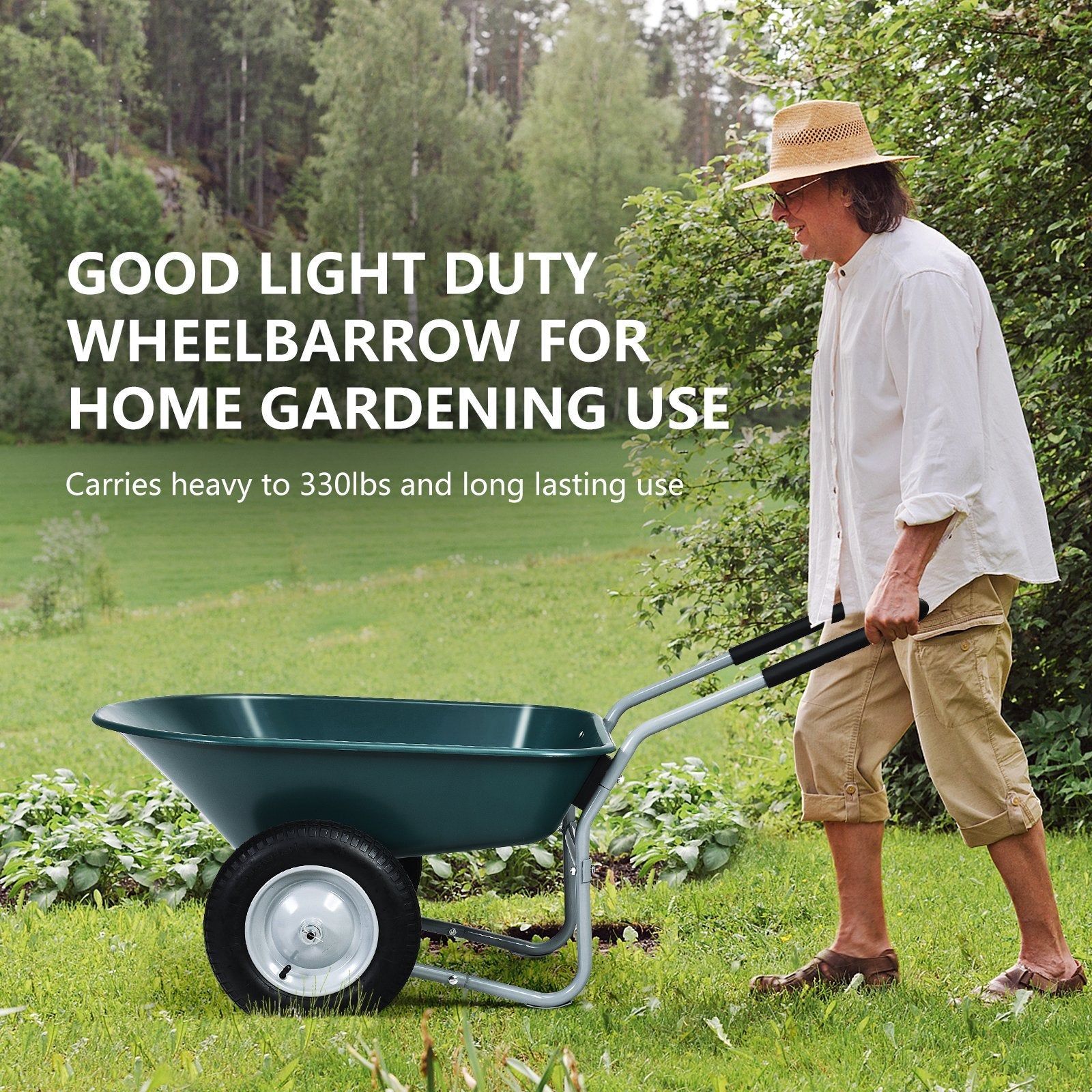 2 Tire Wheelbarrow Garden Cart Heavy-duty Dolly Utility Cart, Green Garden Carts   at Gallery Canada