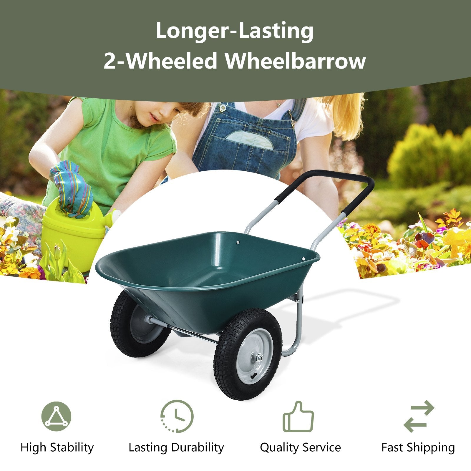 2 Tire Wheelbarrow Garden Cart Heavy-duty Dolly Utility Cart, Green Garden Carts   at Gallery Canada