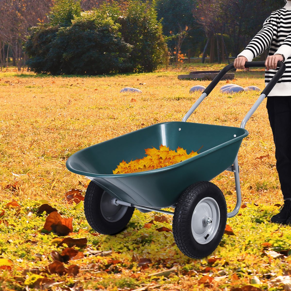 2 Tire Wheelbarrow Garden Cart Heavy-duty Dolly Utility Cart, Green Garden Carts   at Gallery Canada