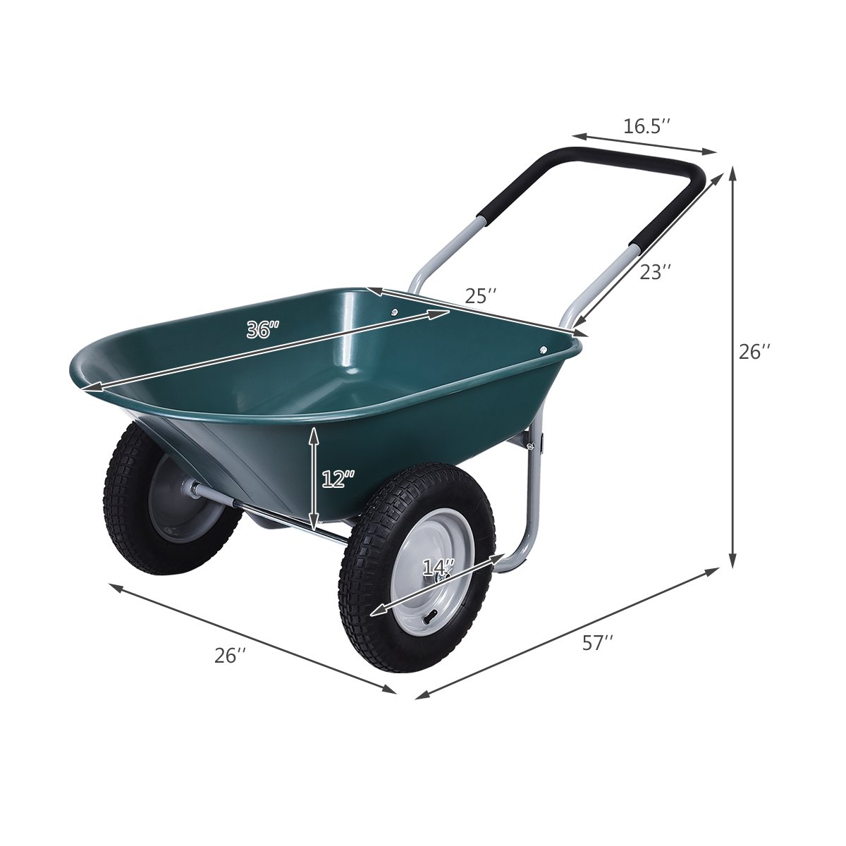 2 Tire Wheelbarrow Garden Cart Heavy-duty Dolly Utility Cart, Green Garden Carts   at Gallery Canada