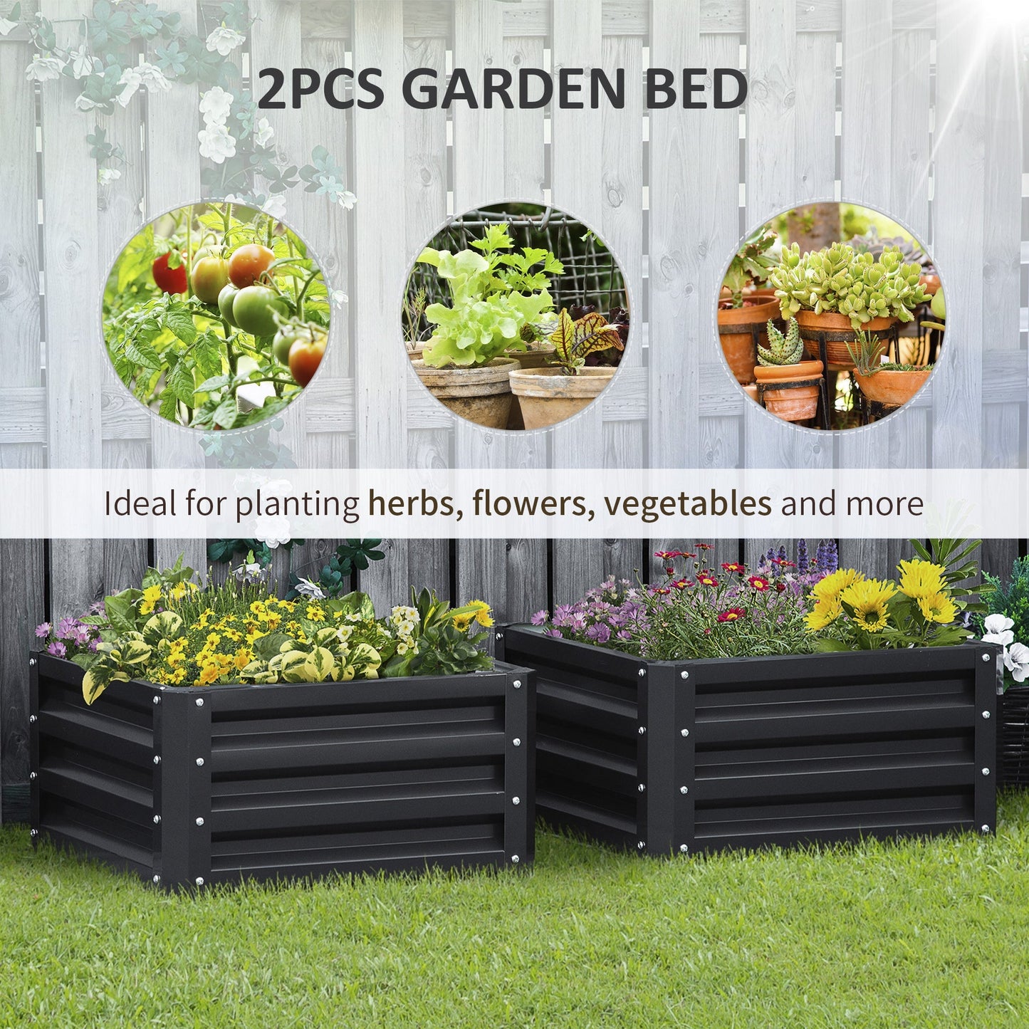 2' x 2' x 1' 2-Pieces Raised Garden Bed with Color Steel Frame for Vegetables, Flowers, Herbs, Grey Galvanized Planter Boxes   at Gallery Canada