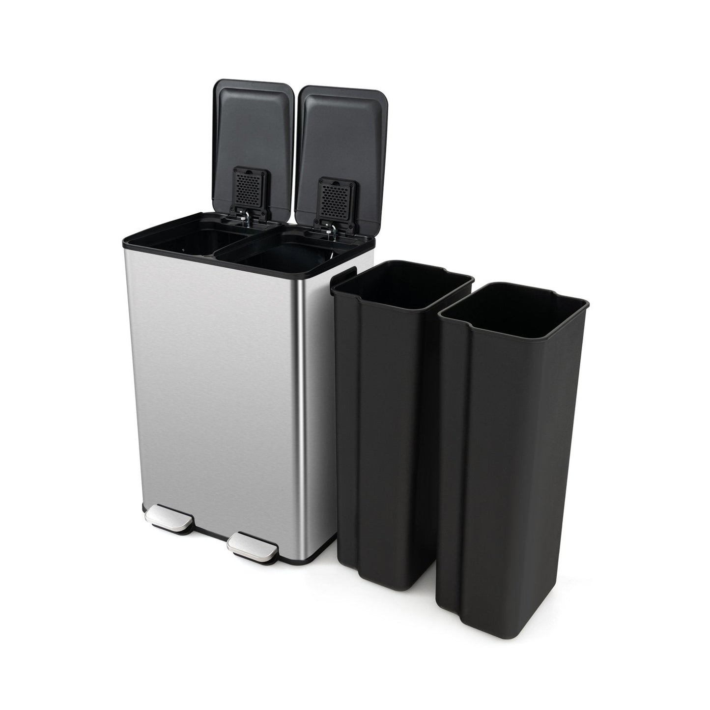 2 x 8 Gal Dual Compartment Trash Can, Silver Kitchen Organization   at Gallery Canada