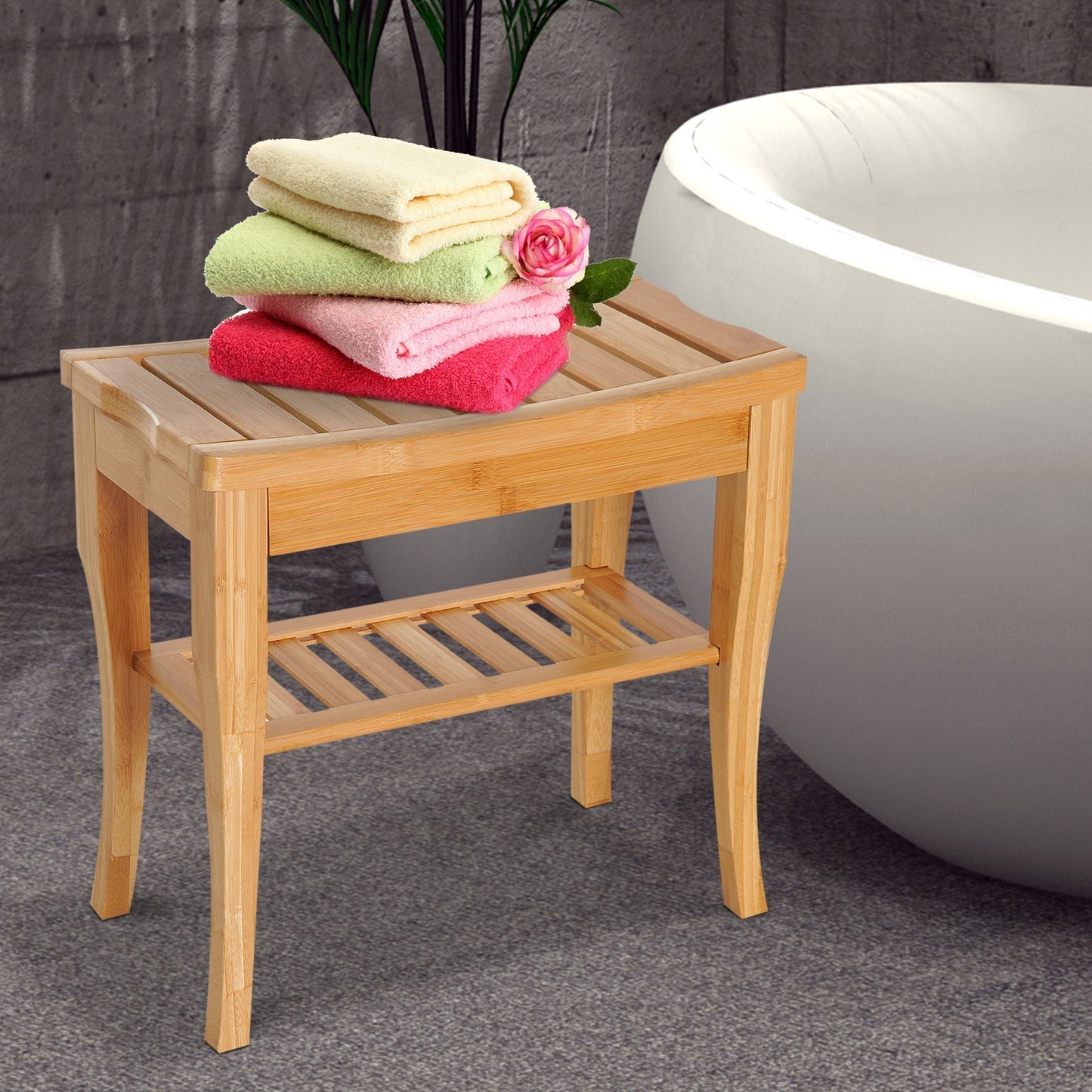 20" Bamboo Shower Bench Bathroom Stool Spa Bath Seat Organizer Storage Shelf Bath Chairs   at Gallery Canada