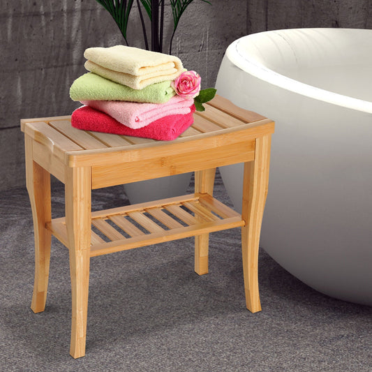 20" Bamboo Shower Bench Bathroom Stool Spa Bath Seat Organizer Storage Shelf Bath Chairs Bamboo Colour  at Gallery Canada