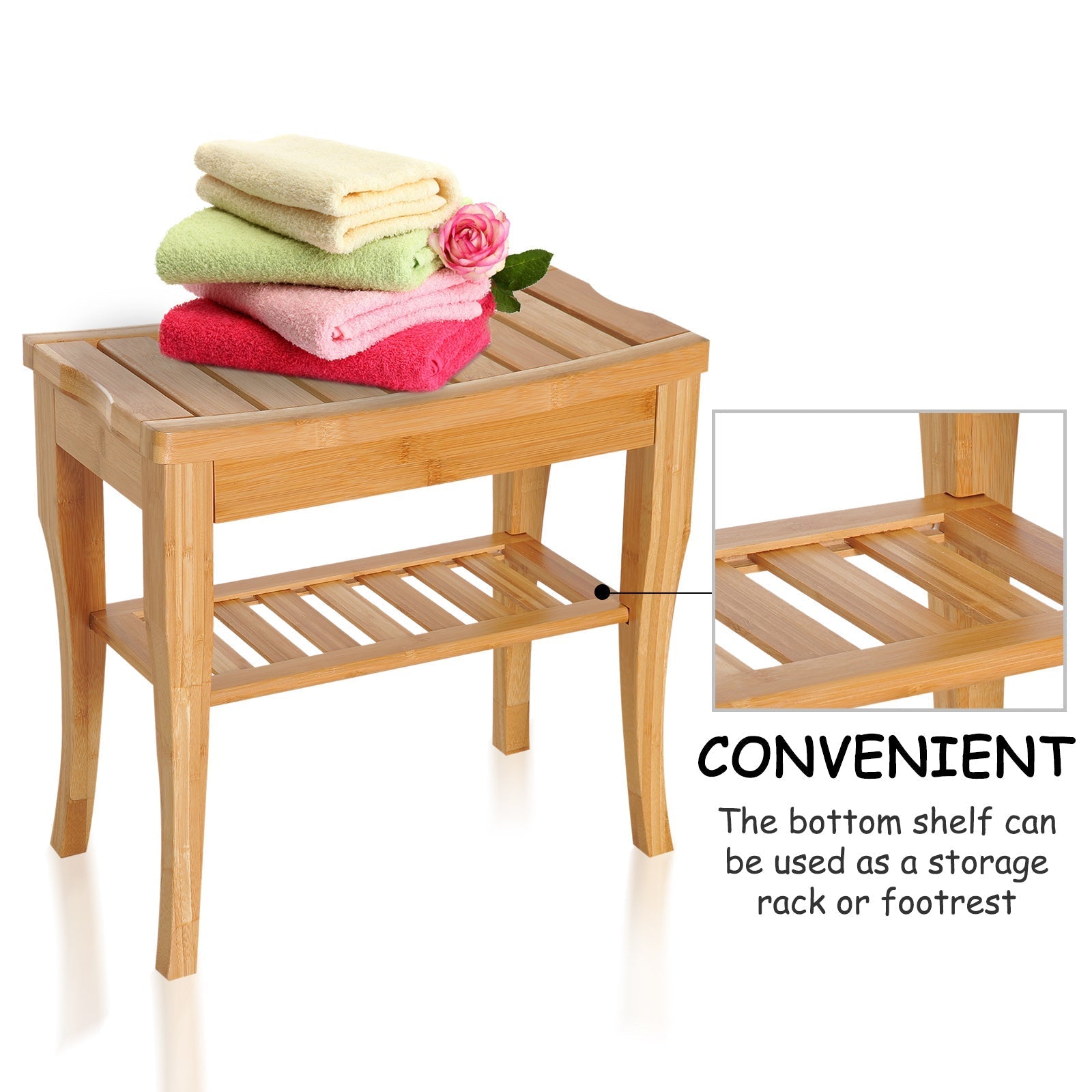 20" Bamboo Shower Bench Bathroom Stool Spa Bath Seat Organizer Storage Shelf Bath Chairs   at Gallery Canada