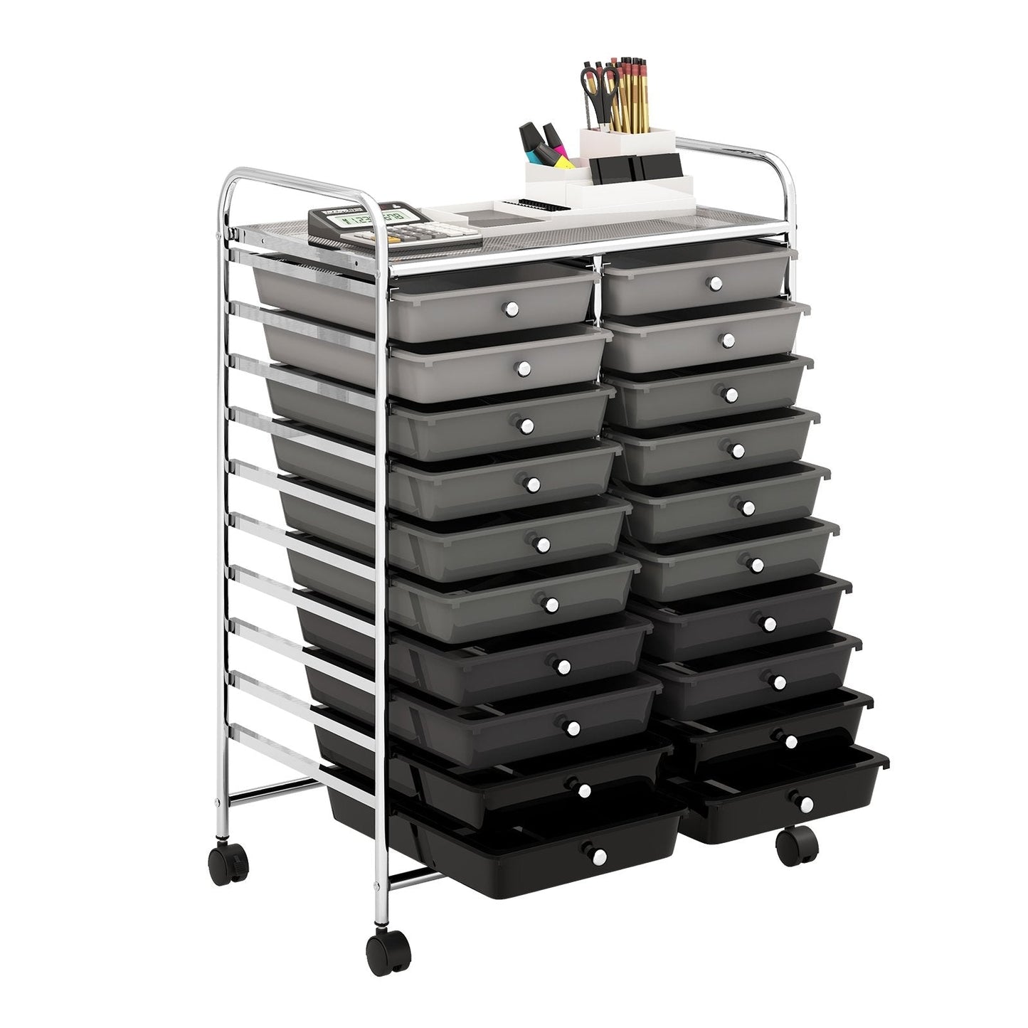 20 Drawers Rolling Storage Cart Studio Organizer, Black & Gray File Cabinets   at Gallery Canada