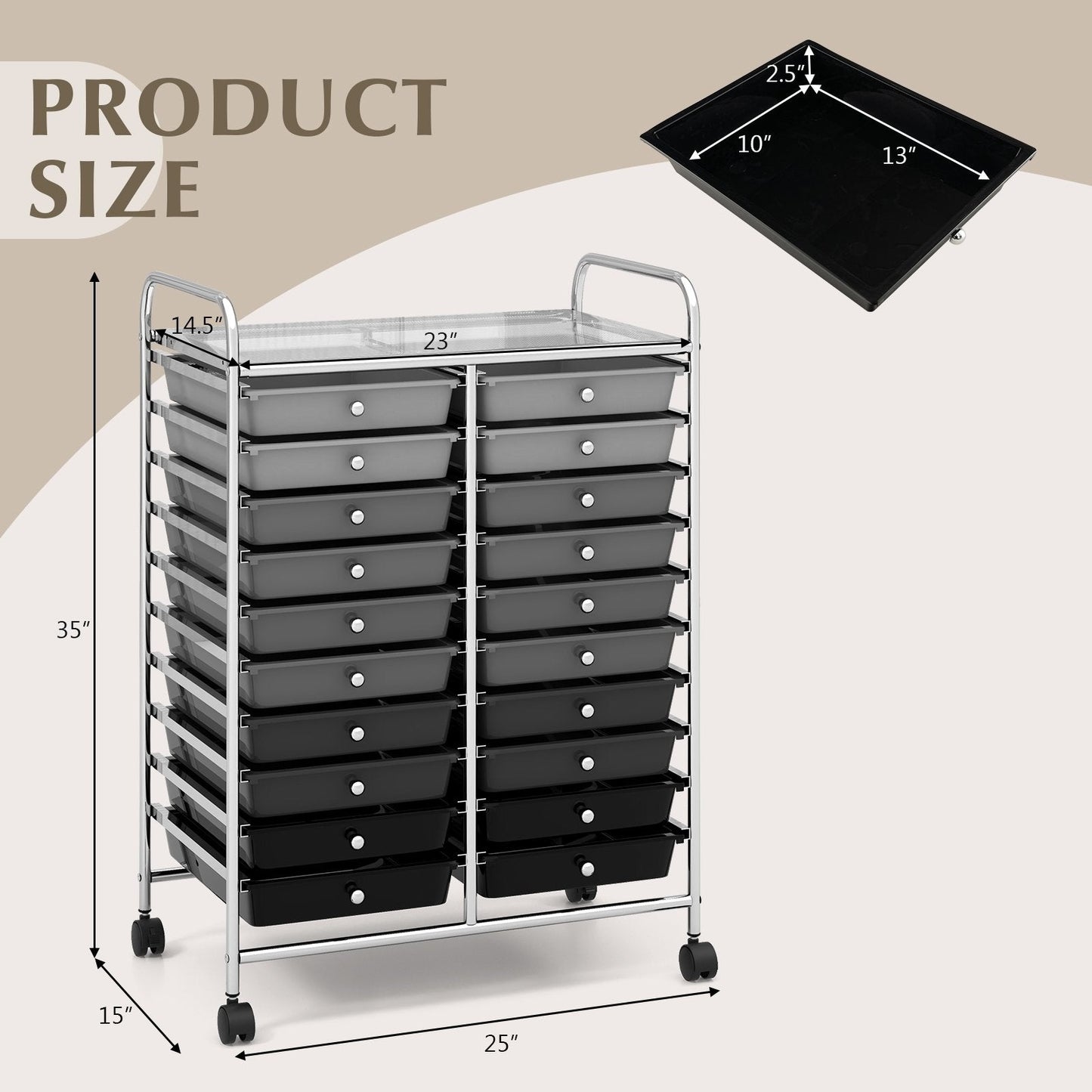 20 Drawers Rolling Storage Cart Studio Organizer, Black & Gray File Cabinets   at Gallery Canada