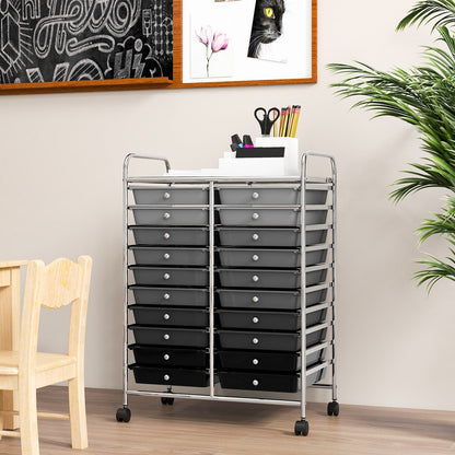 20 Drawers Rolling Storage Cart Studio Organizer, Black & Gray File Cabinets   at Gallery Canada