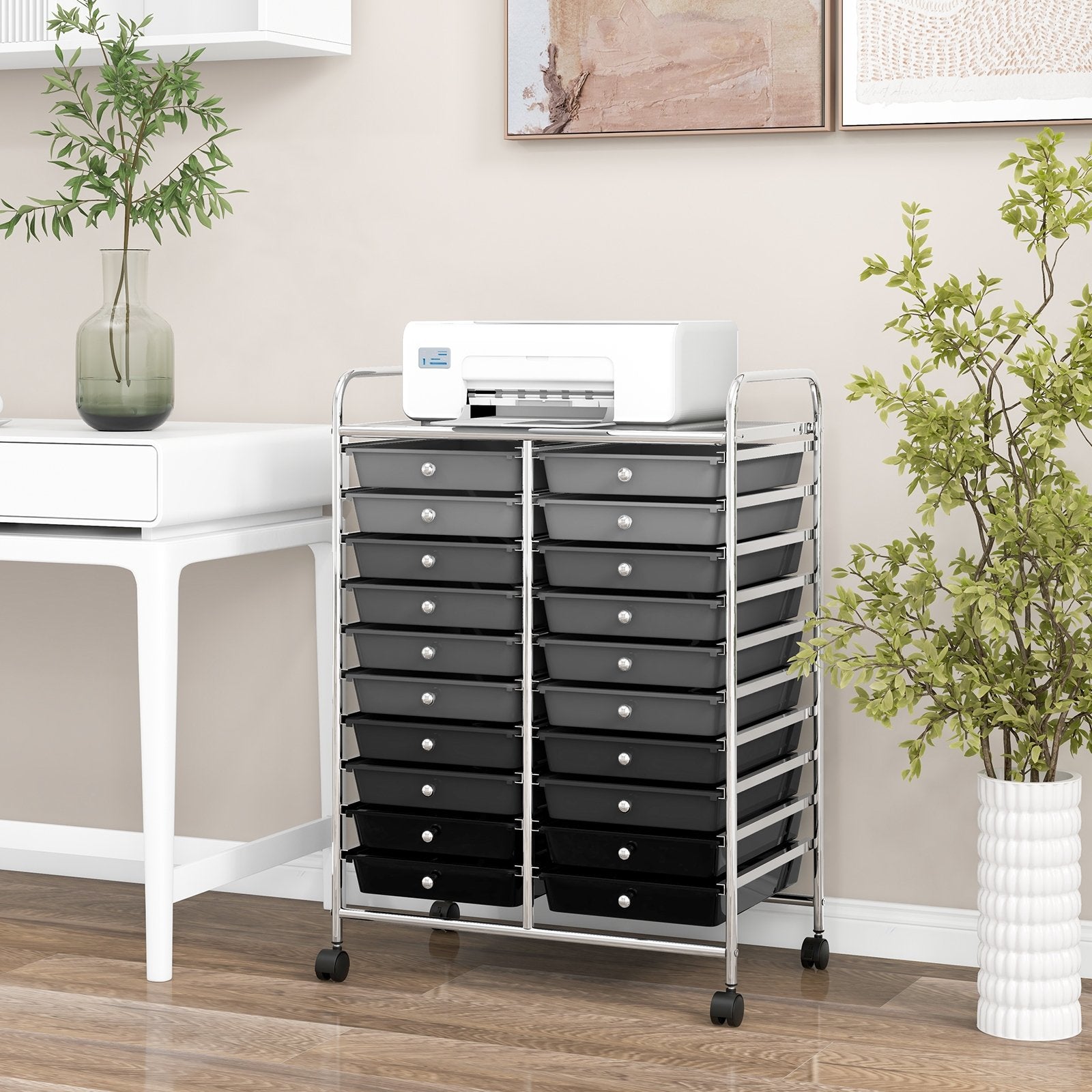 20 Drawers Rolling Storage Cart Studio Organizer, Black & Gray File Cabinets   at Gallery Canada