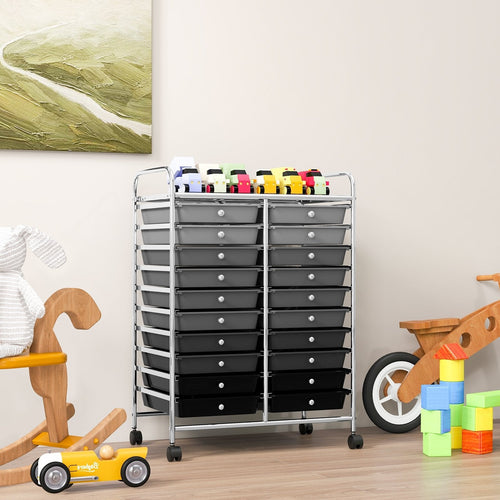 20 Drawers Rolling Storage Cart Studio Organizer, Black & Gray