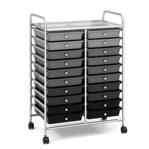 20 Drawers Rolling Storage Cart Studio Organizer, Black & Gray