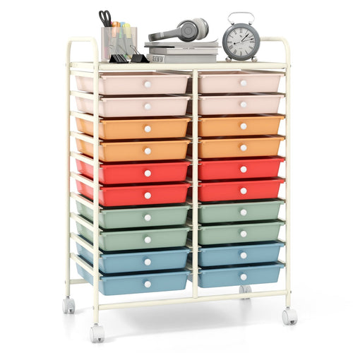 20 Drawers Rolling Storage Cart Studio Organizer, Deep Multicolor