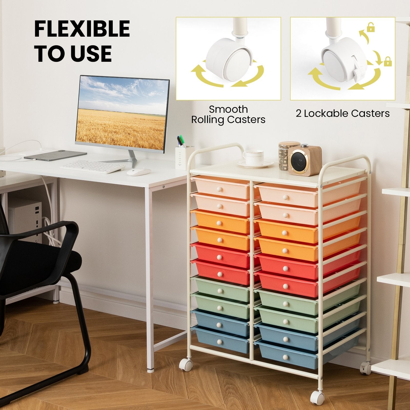 20 Drawers Rolling Storage Cart Studio Organizer, Deep Multicolor File Cabinets   at Gallery Canada