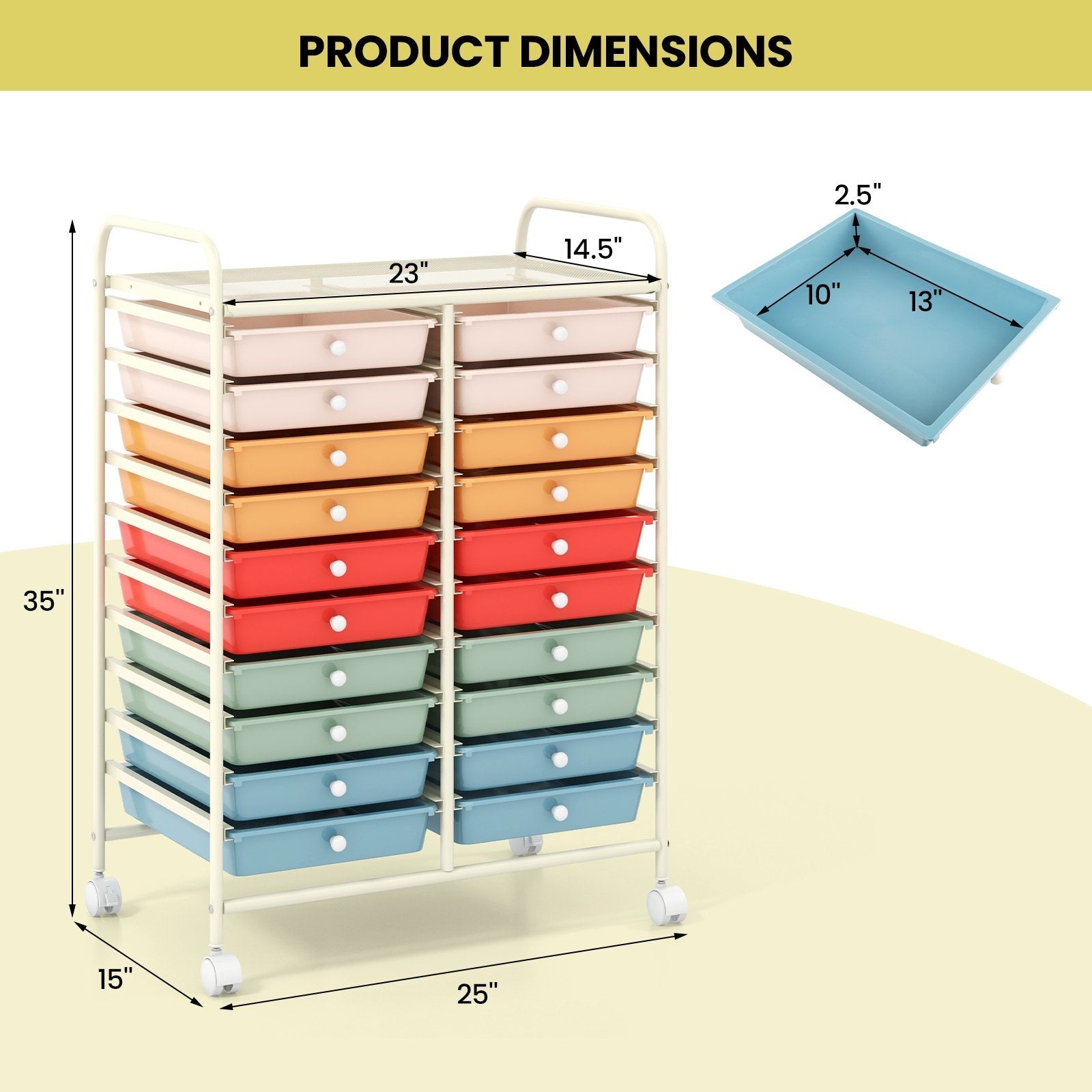 20 Drawers Rolling Storage Cart Studio Organizer, Deep Multicolor File Cabinets   at Gallery Canada