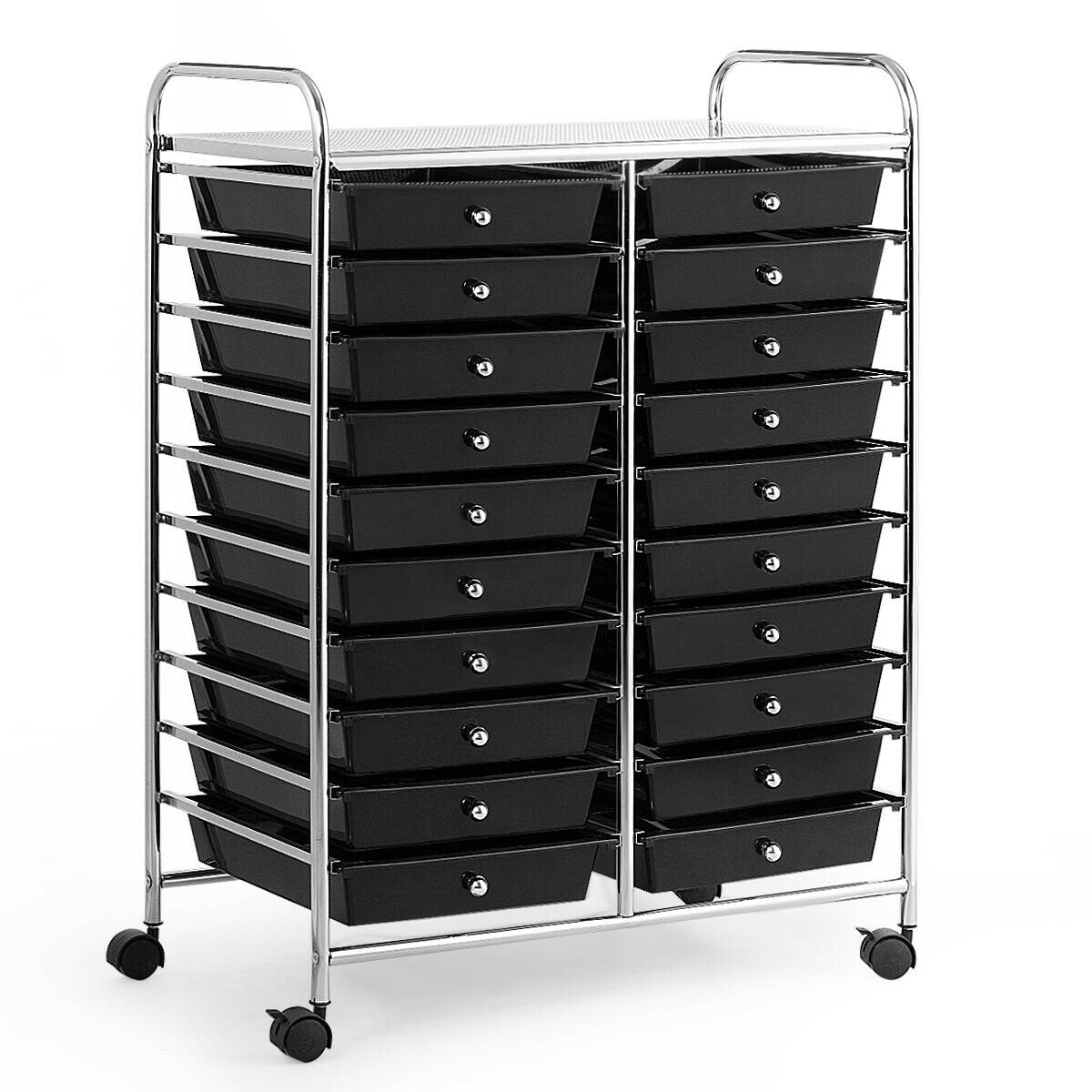 20 Drawers Storage Rolling Cart Studio Organizer, Black File Cabinets   at Gallery Canada