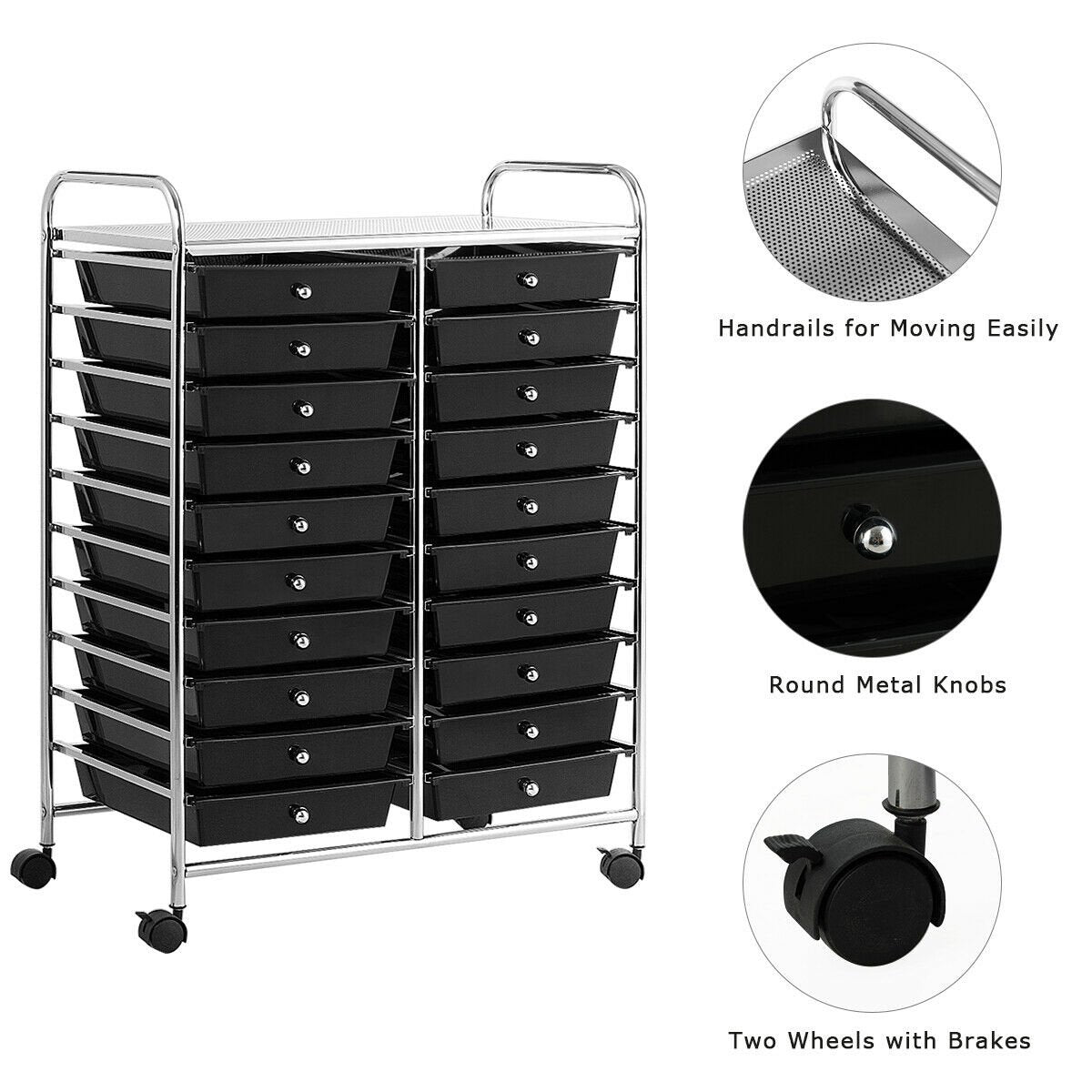 20 Drawers Storage Rolling Cart Studio Organizer, Black File Cabinets   at Gallery Canada