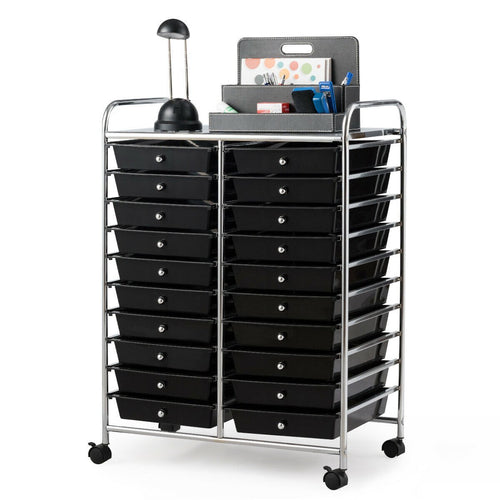 20 Drawers Storage Rolling Cart Studio Organizer, Black