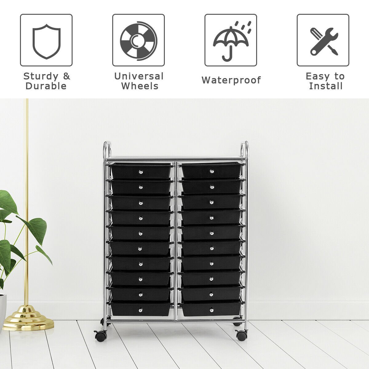 20 Drawers Storage Rolling Cart Studio Organizer, Black File Cabinets   at Gallery Canada