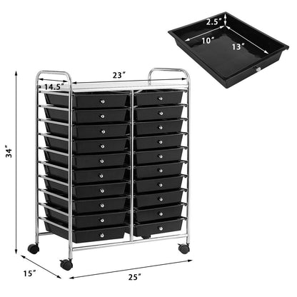 20 Drawers Storage Rolling Cart Studio Organizer, Black File Cabinets   at Gallery Canada