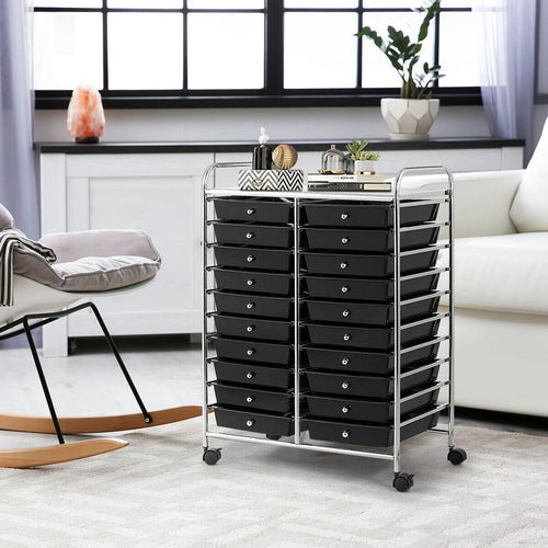 20 Drawers Storage Rolling Cart Studio Organizer, Black