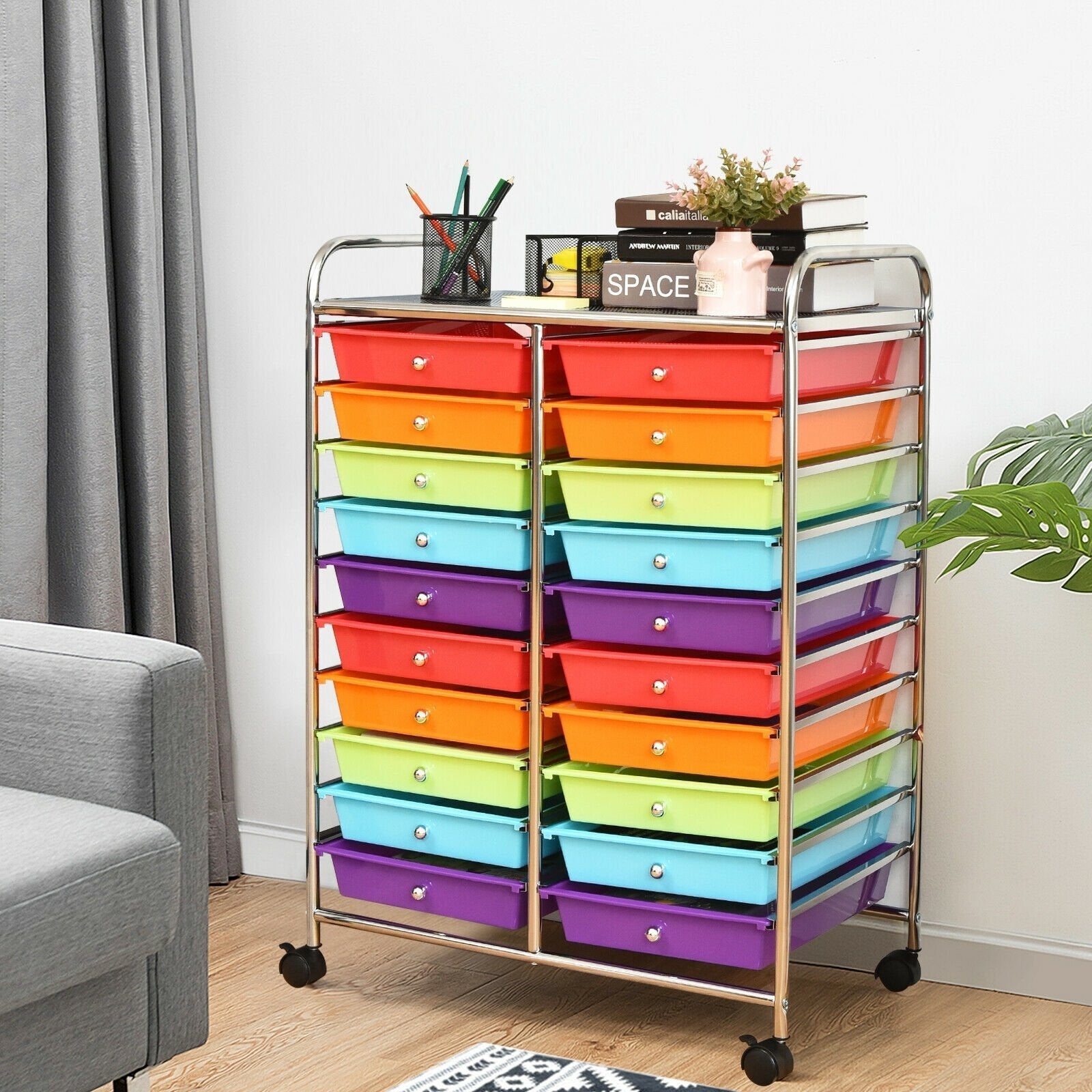 20 Drawers Storage Rolling Cart Studio Organizer, Multicolor File Cabinets   at Gallery Canada