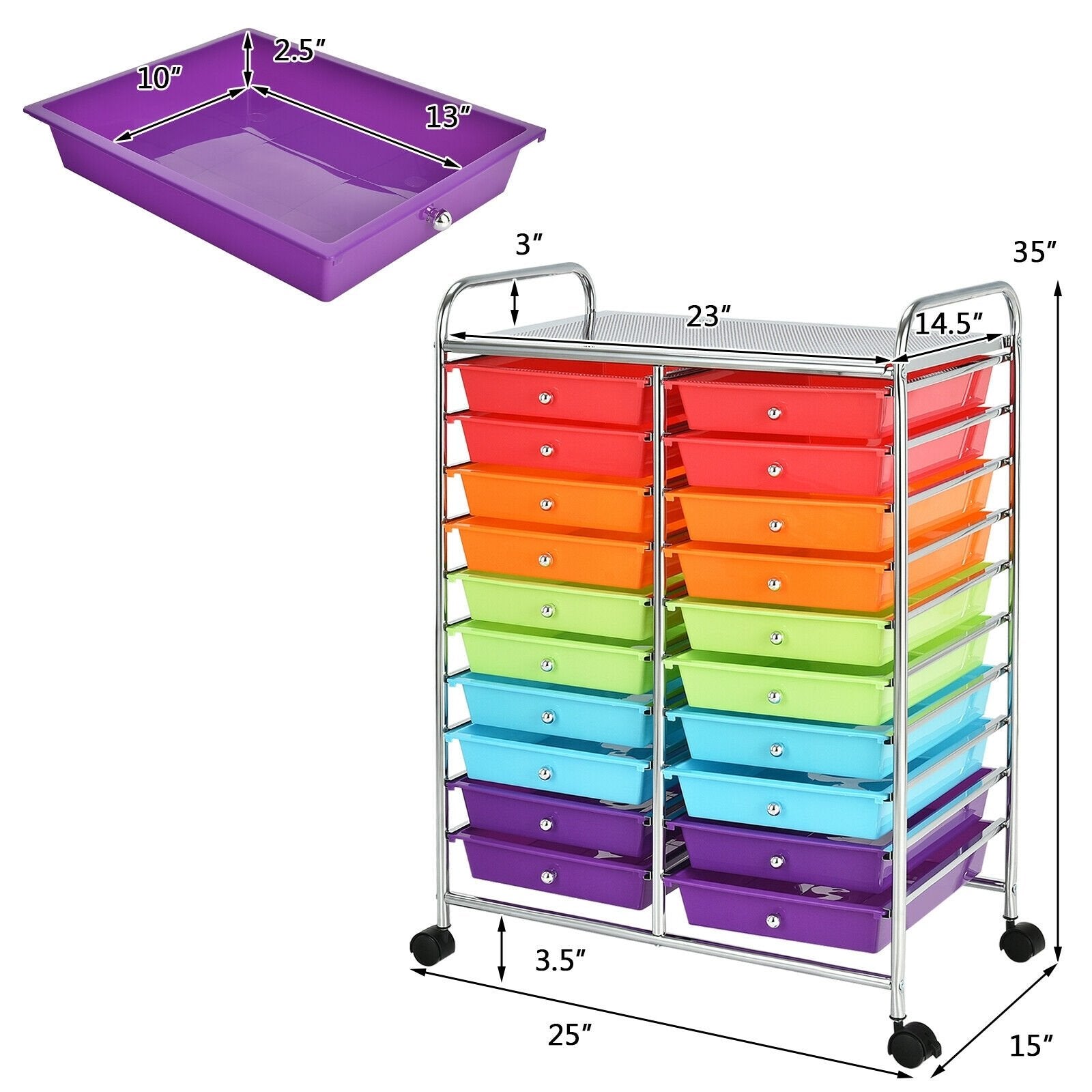 20 Drawers Storage Rolling Cart Studio Organizer, Multicolor File Cabinets   at Gallery Canada