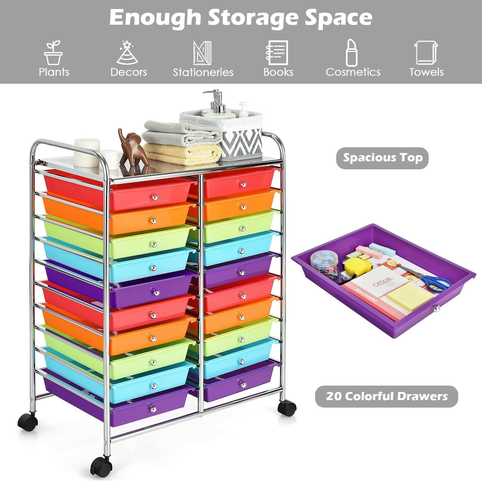 20 Drawers Storage Rolling Cart Studio Organizer, Multicolor File Cabinets   at Gallery Canada